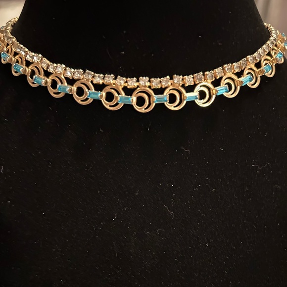 1950’s turquoise and clear crystal vintage choker shepherds hook. EUC - Picture 2 of 15